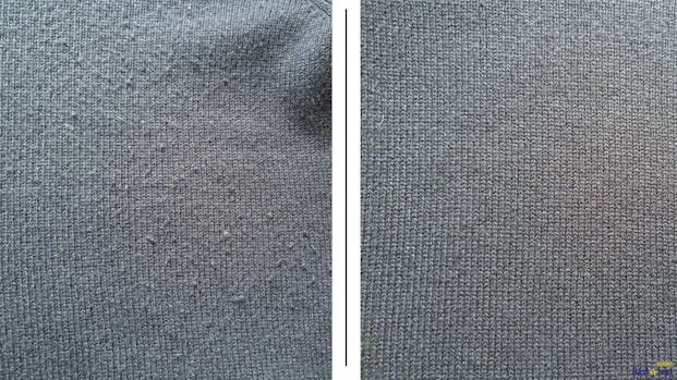 Före och efter användning av Pilo 2 Fabric Shaver